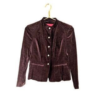 Anne Klein Brown Velvet Fitted Bomber Jacket 4P
